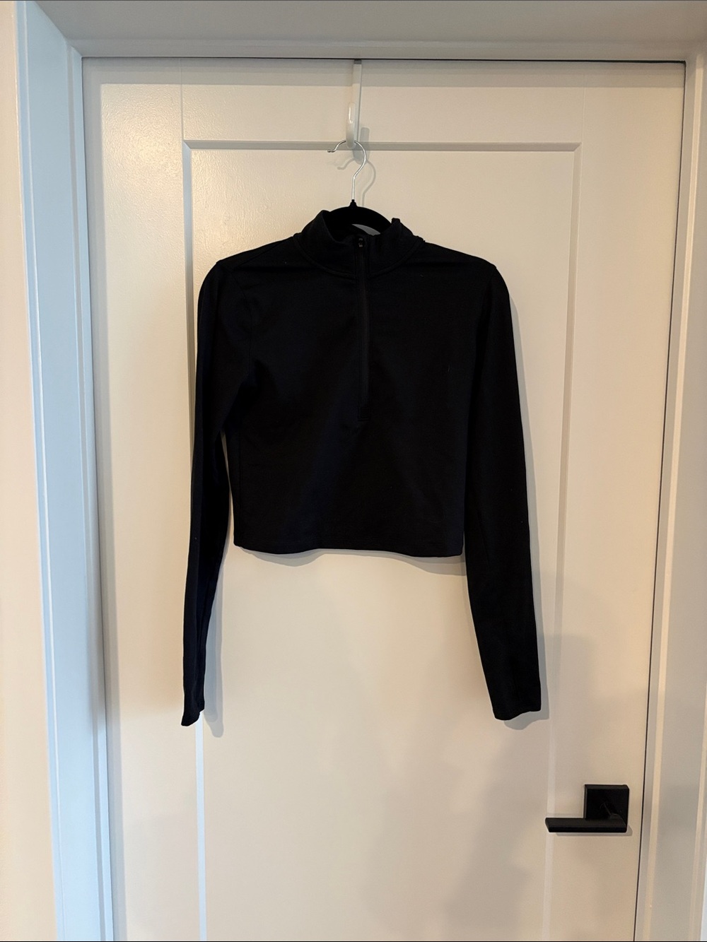 Old Navy Black Long-Sleeve Cropped Half-Zip Mock Neck Top